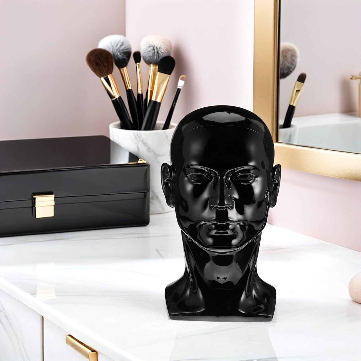 Alipis Realistic Black Female Mannequin Head 57cm Bald Wig Stand for Hair Styling Makeup Training Hat Display