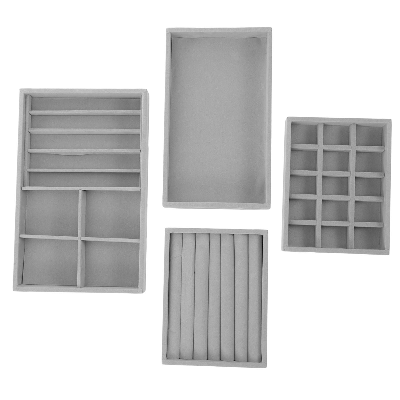 PACKOVE Organizador de Joyas Placa de Joyería de Terciopelo, Bandeja de Anillos 15 Compartimentos sin Divisiones, Fácil Almacenamiento para Collares y Pendientes en Casa, Pack de 4