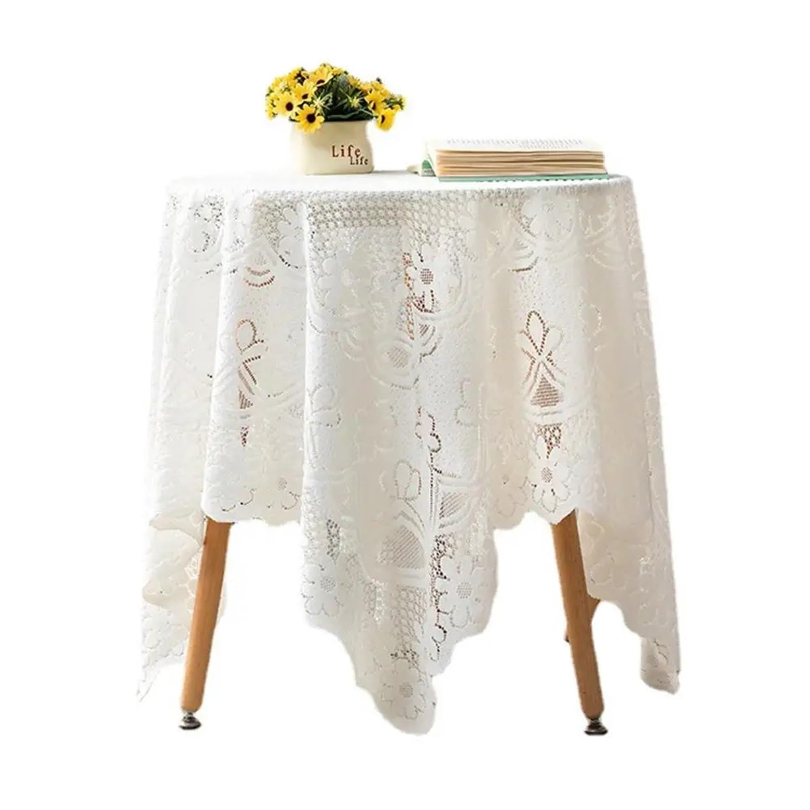 VIOLDHHJK Lace Tablecloth White Lace Tablecloth For Rustic Boho Wedding Bridal Shower Party Decoration, Embroidered Reception Table Decor(Color 2)