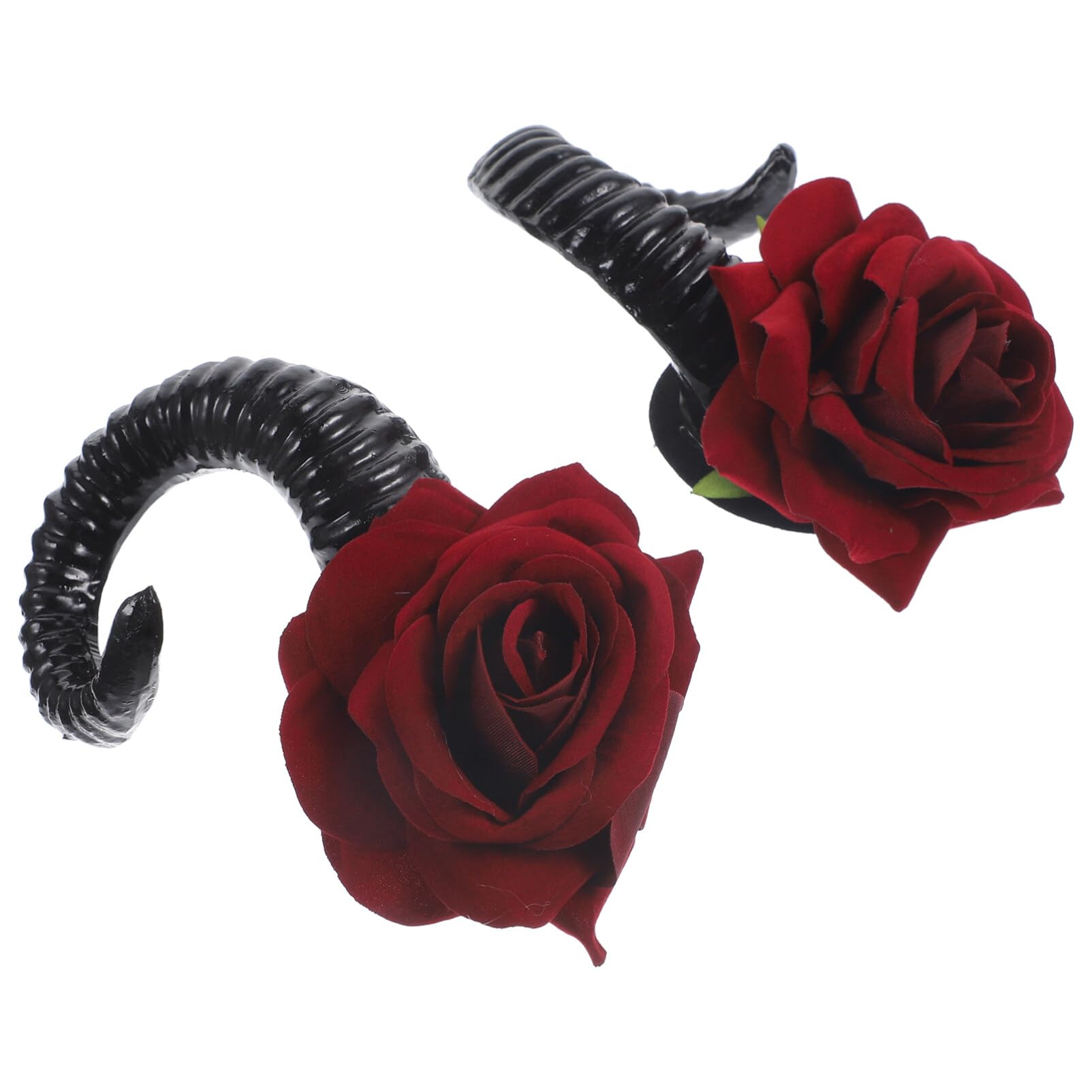 Beaupretty Gothic Sheep Horns Hair Clips with Rose Barrette for Halloween Cosplay Party Accessories, As Shown, 10X7CM - Image 3