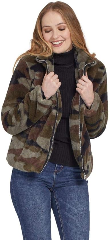faux shearling camo jacket