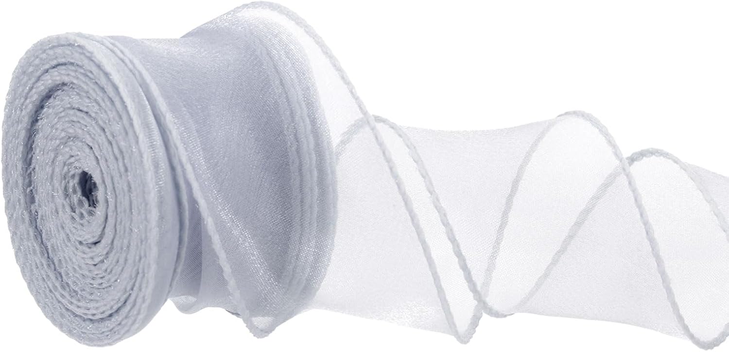 PATIKIL Iridescent Organza Ribbon 1-1/2 Inch x 10 Yard, Sheer Wired Shimmer Chiffon Ribbons Sparkly Fishtail Yarn Gift Ribbons for Gift Wrapping Floral Bouquet, Light Gray