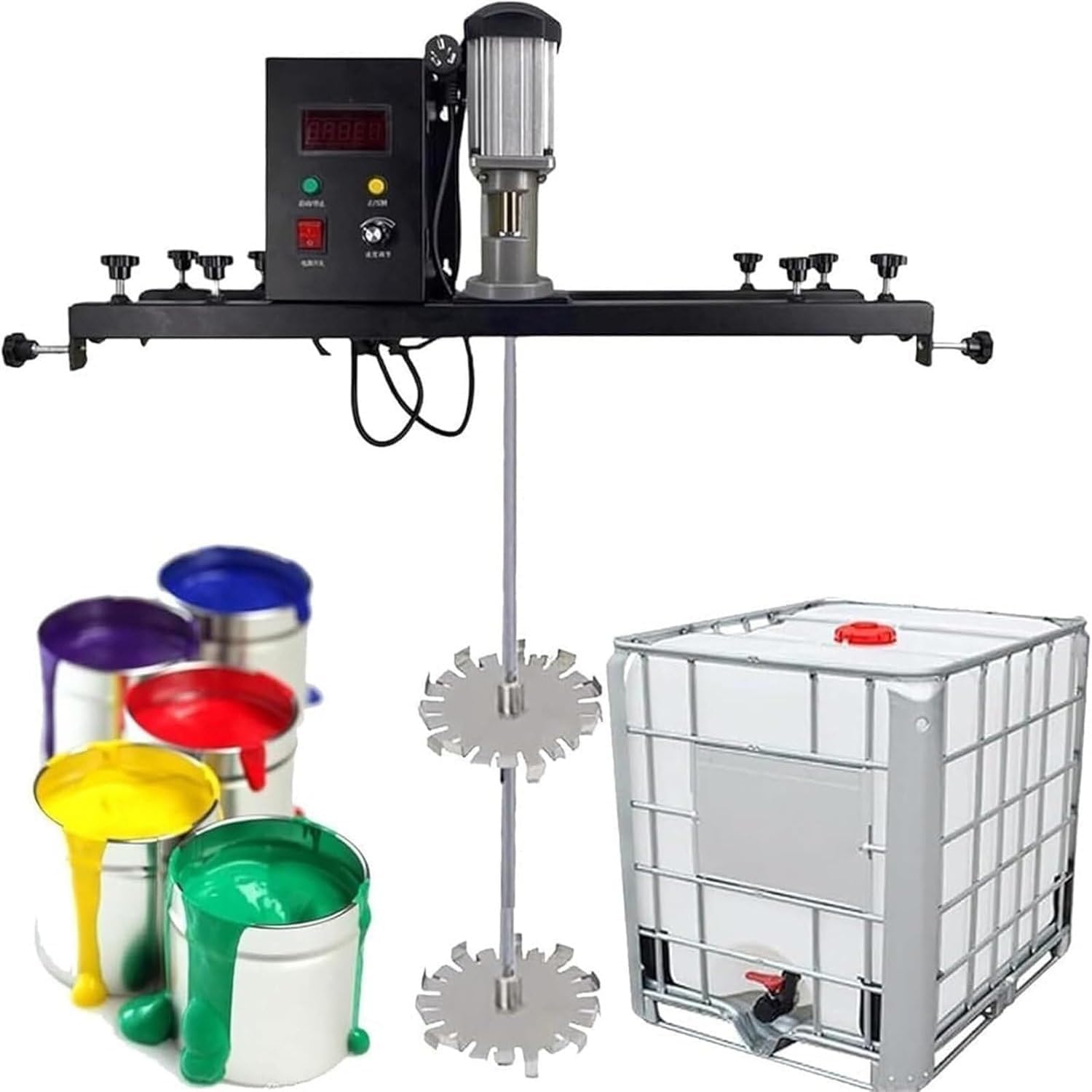 Mezcladora de Pintura eléctrica de 980 W con Impulsor Plegable, Varilla de Acero Inoxidable de 900 mm y Control de Velocidad de 0 a 3000 RPM para líquidos de viscosidad Media a Alta.
