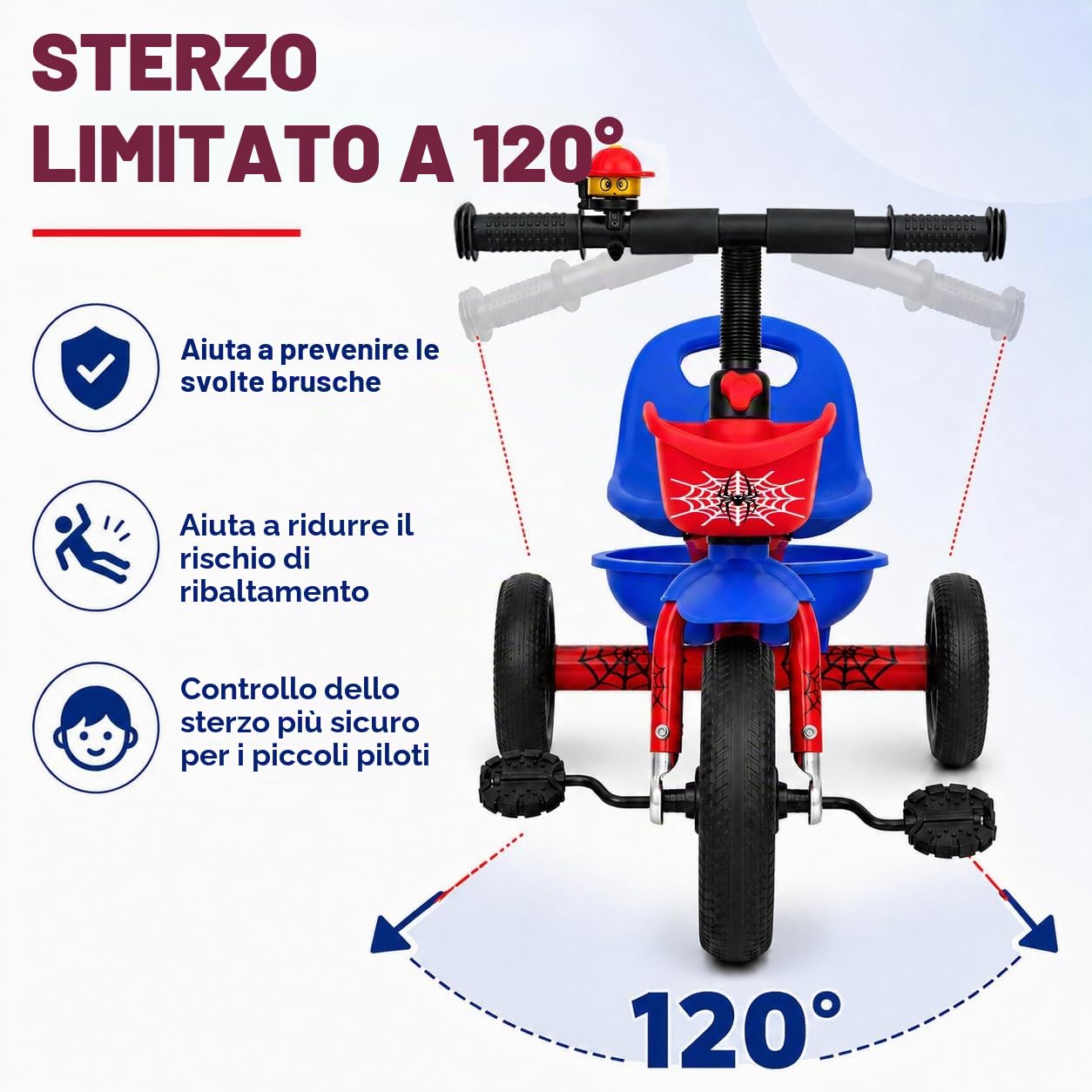 Triciclo a forma di ragno per bambini da 1 a 5 anni, bicicletta senza pedali con sedile regolabile e ampio cestino portaoggetti. Regalo perfetto per bambini e bambine da 1 a 5 anni.