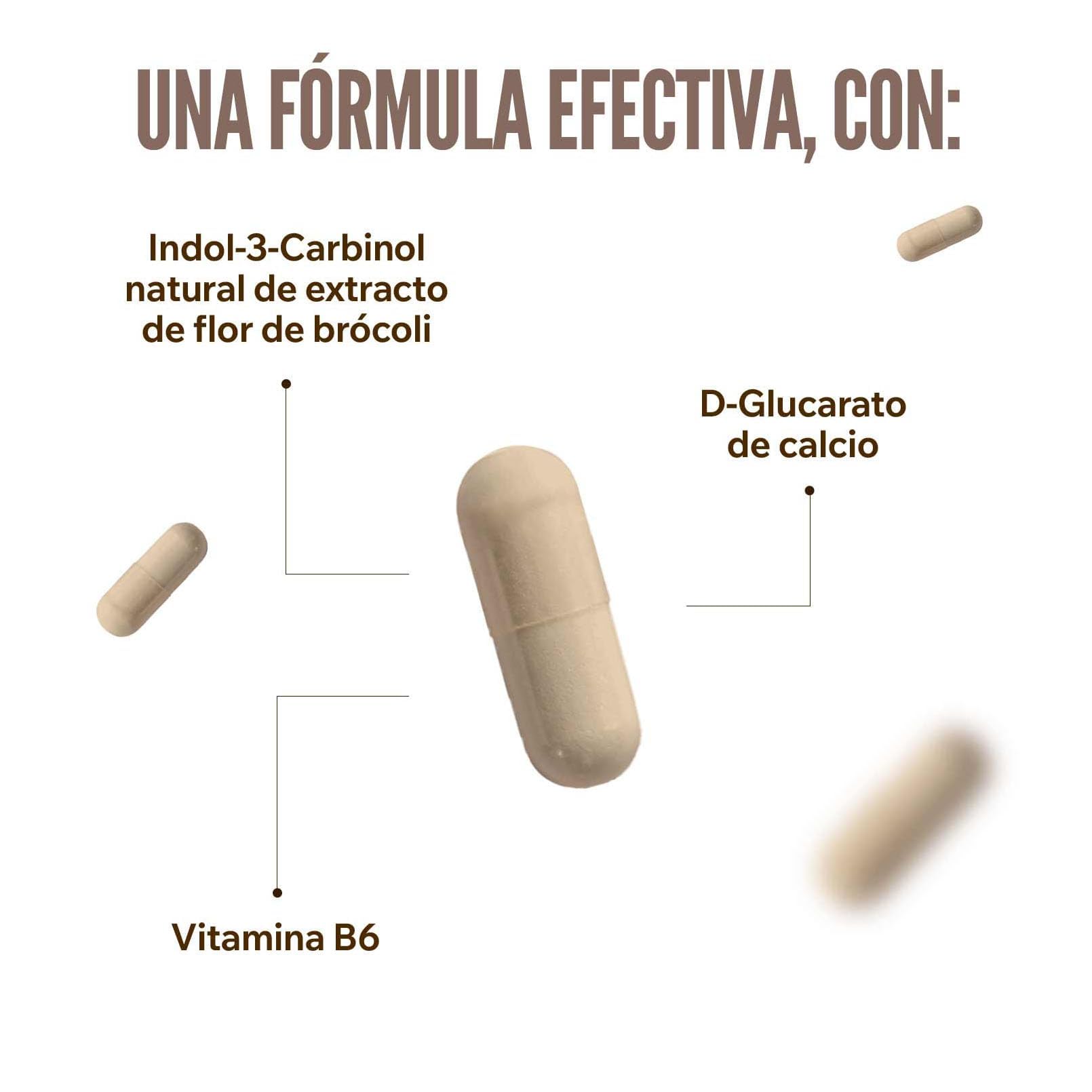 HSN Estroblock Care Control Estrógenos* | 120 Capsulas Vegetales | Indol-3-Carbinol (I3C) + D-Glucarato de Calcio + B6 | *La vitamina B6 ayuda a regular la actividad hormonal | Vegano Sin Gluten