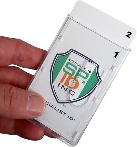 Specialist ID - Paquete de 2 soportes resistentes de doble cara, capacidad para 2 tarjetas, vertical de policarbonato, insignias de plástico duro