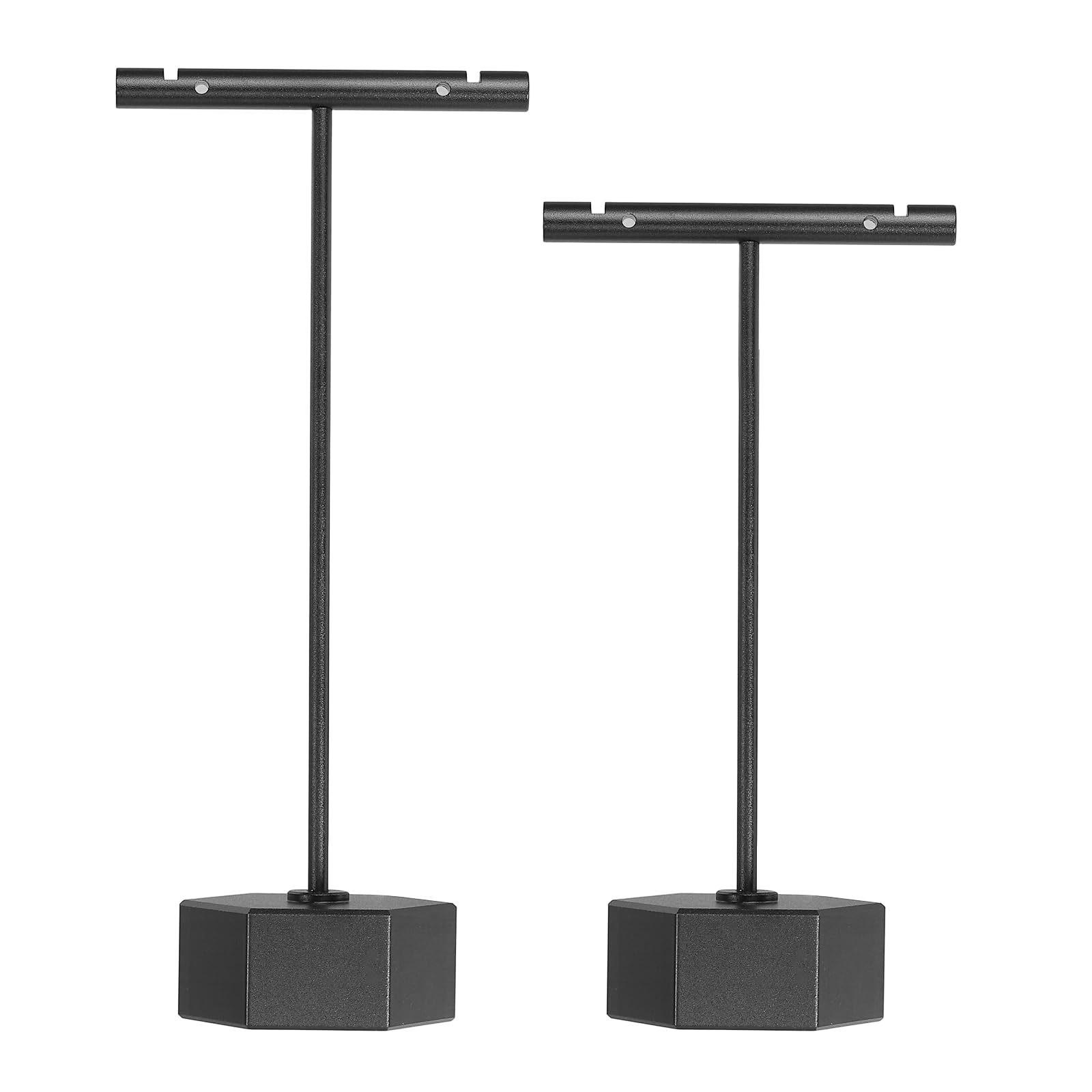 Présentoir de boucles d'oreilles en forme de T noir avec socle hexagonal