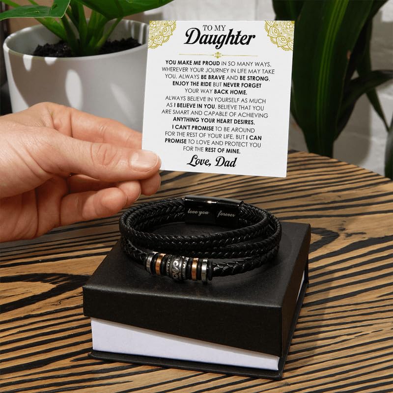 To My Daughter Bracelet, Braided Bracelet Gift Set For Daughter With Heartfelt Message & Elegant Box, Jewelry Gifts For Daughters On Birthday, Graduation, Chistmas2