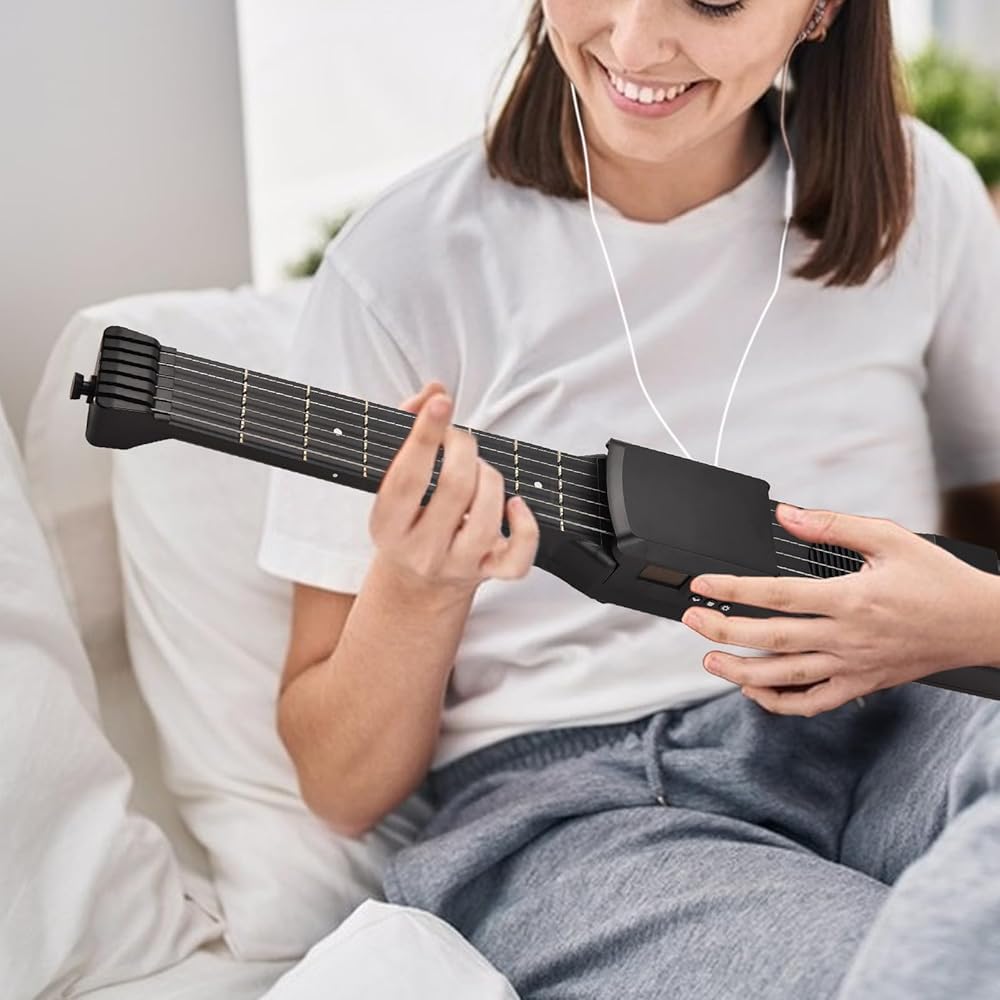 7 tasti chitarra elettrica intelligente silenziosa pratica accordatore digitale metronomo funzione tasca portatile folk chitarra multifunzionale con capotasto digitale per principianti via,N