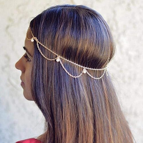 Miniatura 2 de Cadena de cabello indio para festival, joyería para el cabello, diadema de perlas con borla, cadena de cabeza ondulada para mujeres y niñas