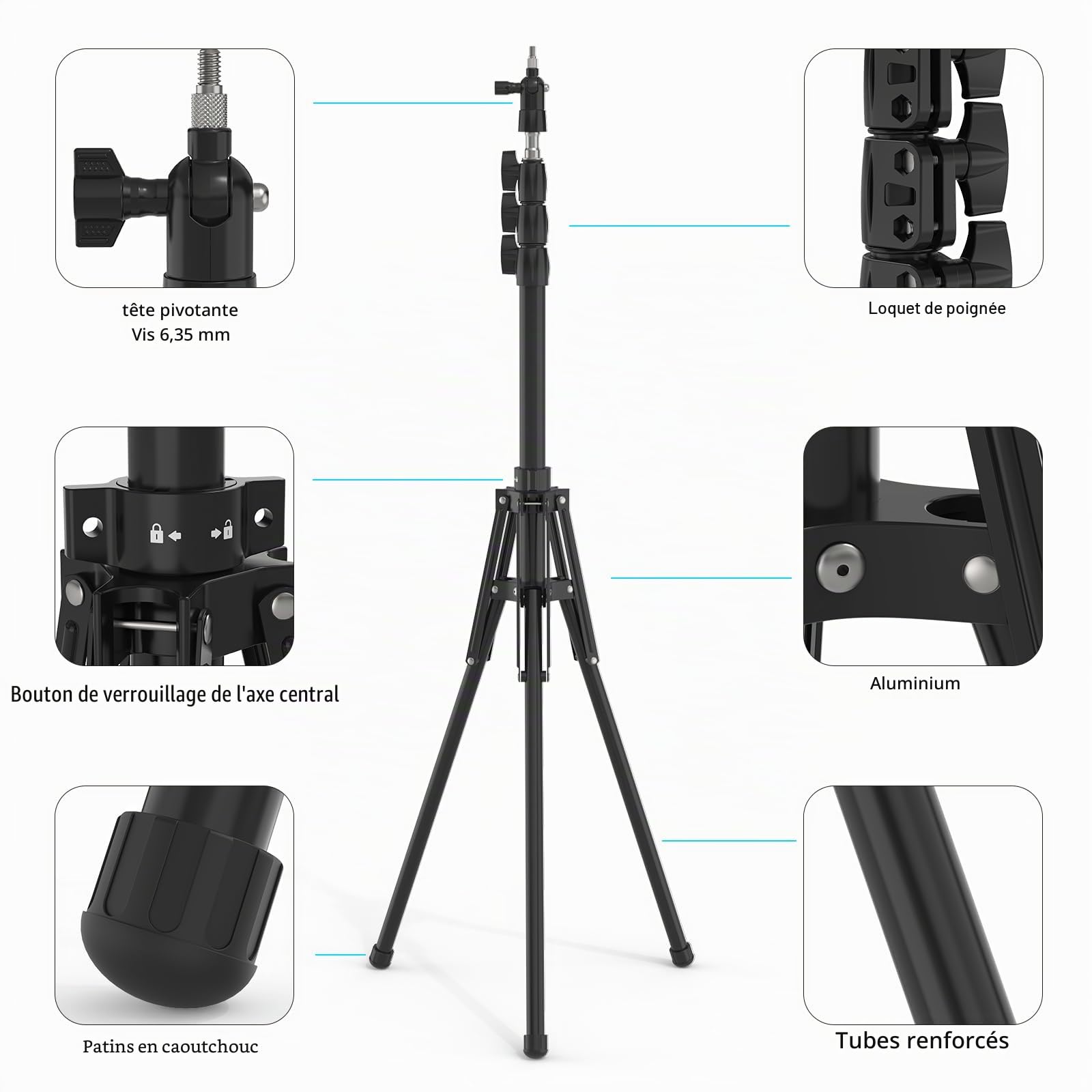 Starlink Mini trépied Starlink Mini trépied en alliage d'aluminium, hauteur réglable 165,1 cm avec filetage de 6,35 mm à 20, compatible avec Starlink Mini/Mini X Standard Dishy