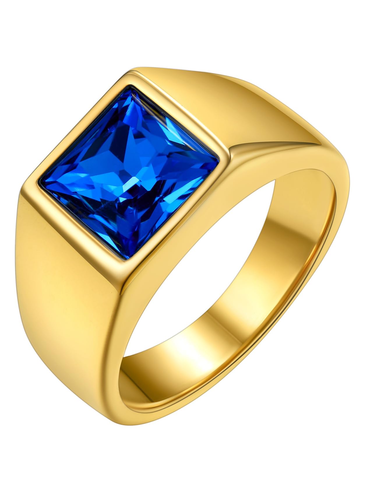 GoldChic Schwarzer/Blauer Stein Ring Herren Damen Siegelring mit Gravur Geburtsstein Edelstahlring Bandring Solitärring Schmuck Größe 54mm bis 72mm wählbar