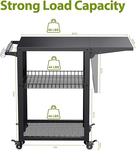 Miniatura 4 de inkmin Mesa de carrito para horno de pizza, carrito de parrilla al aire libre, carrito de parrilla de barbacoa movible, soporte de mesa de cocina