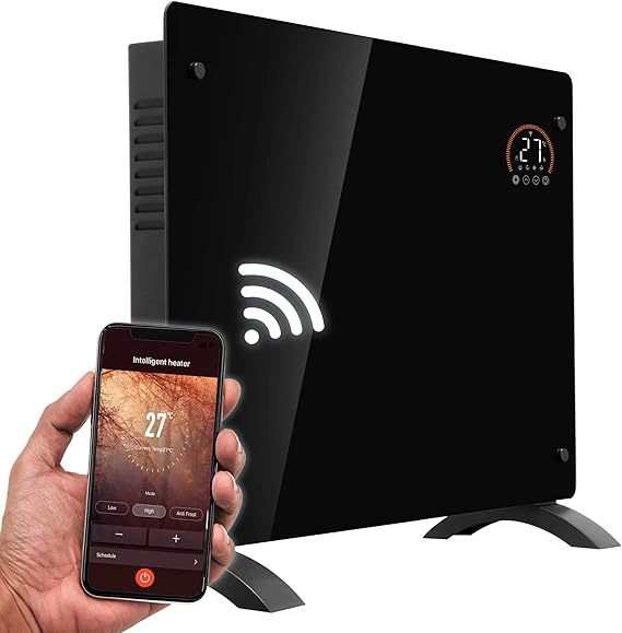 Baridi,. Electric Glass Panel Heater, 1500W,Thermostat Controlled 24Hr 7 Day Timer, WiFi