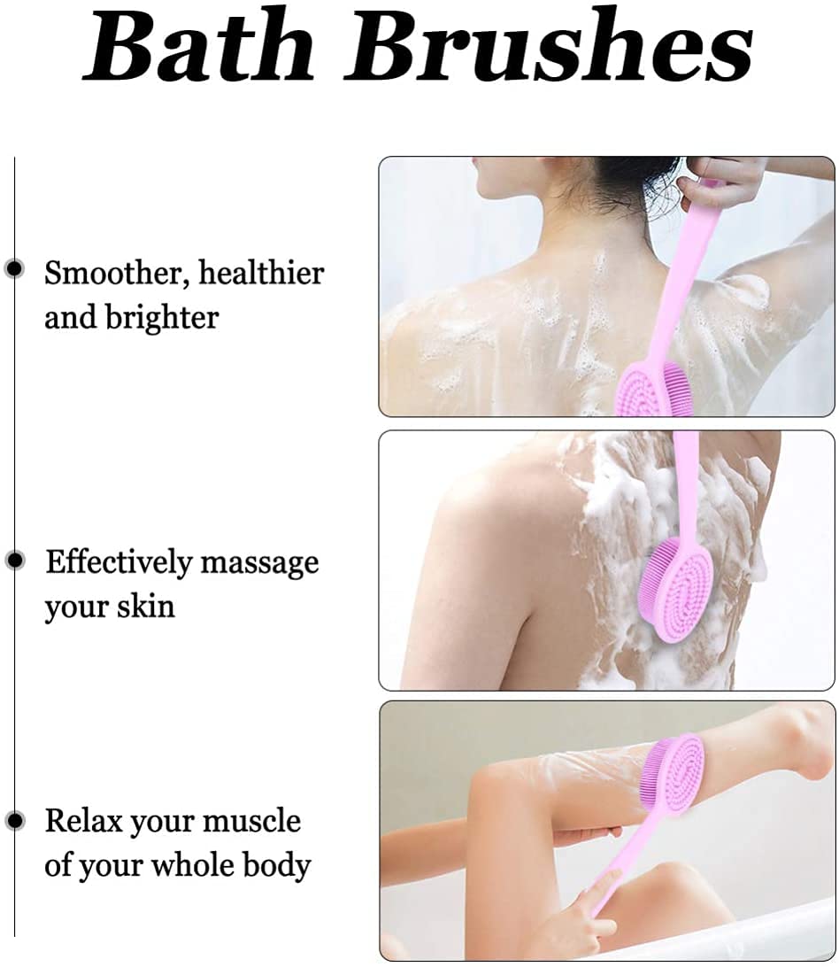 Depurador de Espalda Suave Mango Largo Cepillo para el Cuerpo del baño Exfoliante Cepillo de Limpieza Cepillo para el Cuerpo Cepillos para el baño y el Cuerpo (Color : Azul) (Rosa)