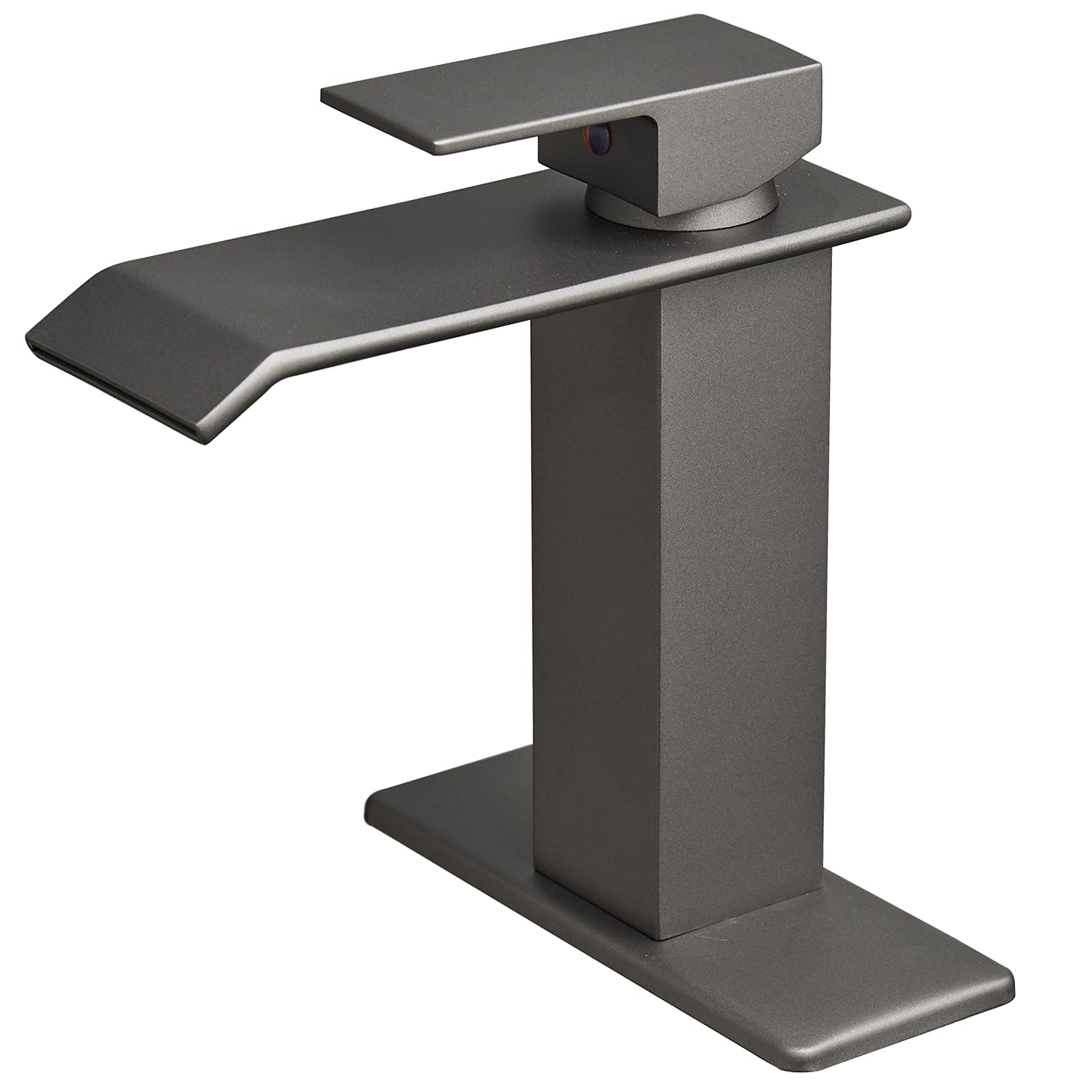 Robinet cascade salle de bain gris mat monotrou à arc bas avec flexibles
