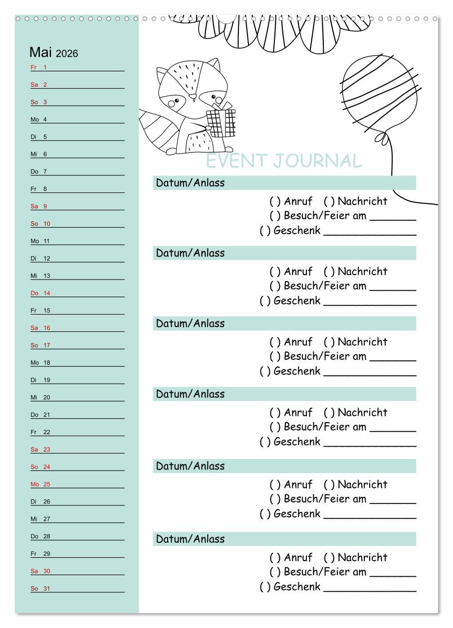 Geburtstagsplaner Doodle Tiere - Für Termine, Geschenke, Eventdetails & mehr (Wandkalender 2026 DIN A2 hoch), CALVENDO Monatskalender: Mit diesem ... und keinen Anruf mehr. (CALVENDO Menschen)