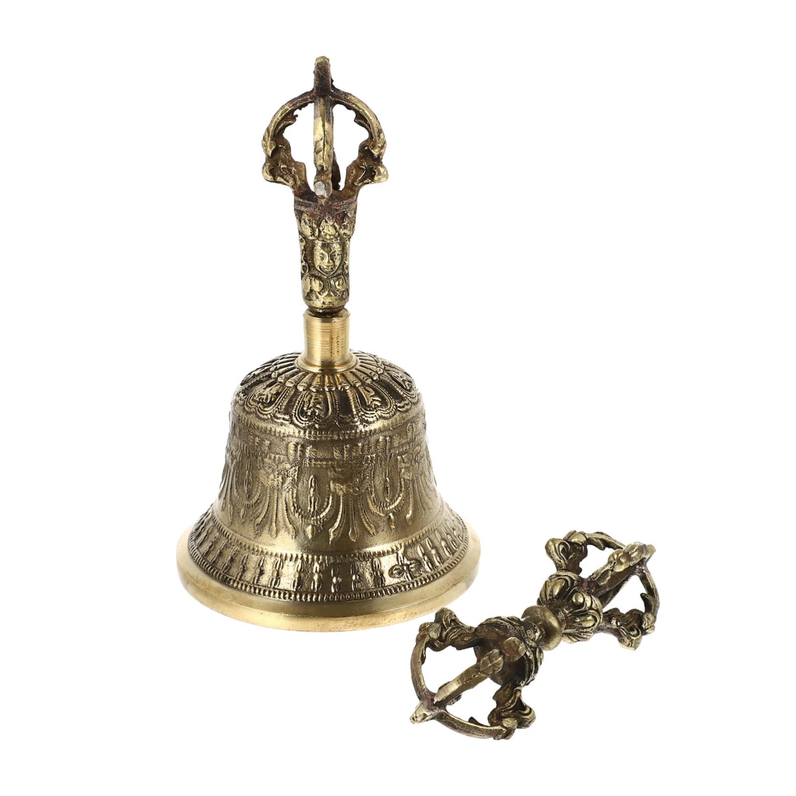 ibasenice 1set Campana Tibetana Rame Portatile Con Dorje Per Cerimonie Buddiste e Meditazione Suono Intenso e Design Ergonomico Di Accessorio Essenziale Per Pratiche Spirituali