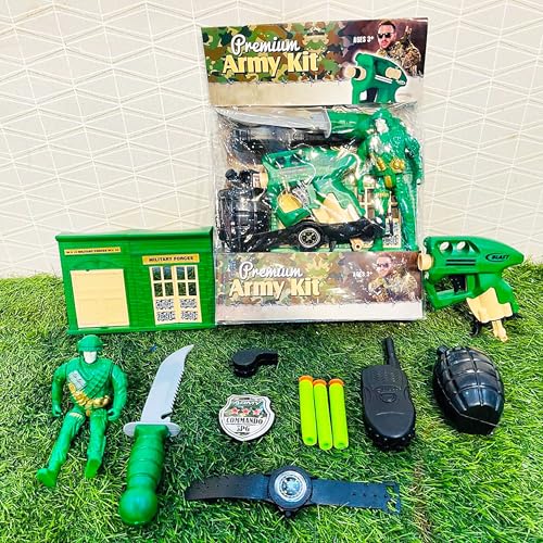 Image of VGRASSP 10 Pcs Army Toy Set for Kids - Pretend Play Soldier Kit with Action Figure, Foam Dart Gun, Military Camp & Accessories - Birthday Gift Set - Multicolor