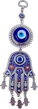 Blue Evil Eye Home Wall Hanging Nazar Bead Wall Arts Decor for Home Car and Office Good Luck and Prosperity EE-04 Evil Eye with Hamsa Hand, Pack of Set 1