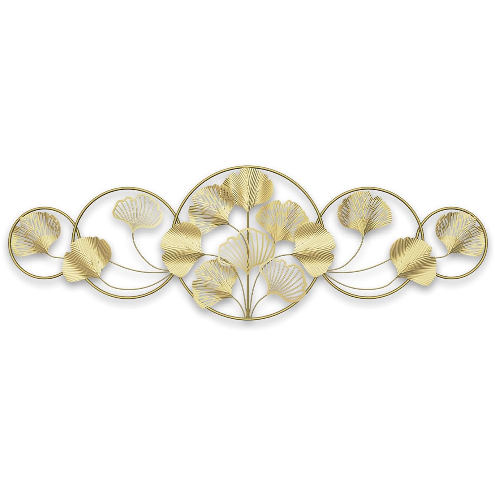 QHENS Wanddeko Ginkgo Gold, Wanddeko Metall Groß, Wand deko Wohnzimmer für Home Wall Art Dekoration, 3D wanddekoration Gingko, Blatt Einstellbar, 128x43CM
