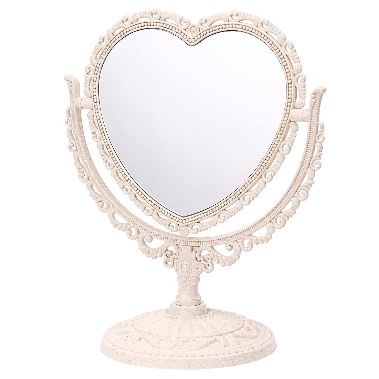 ErweicetDouble Sided Magnifying Make Up Mirror, Desk Heart Cosmetic & Vanity Mirror(Beige)