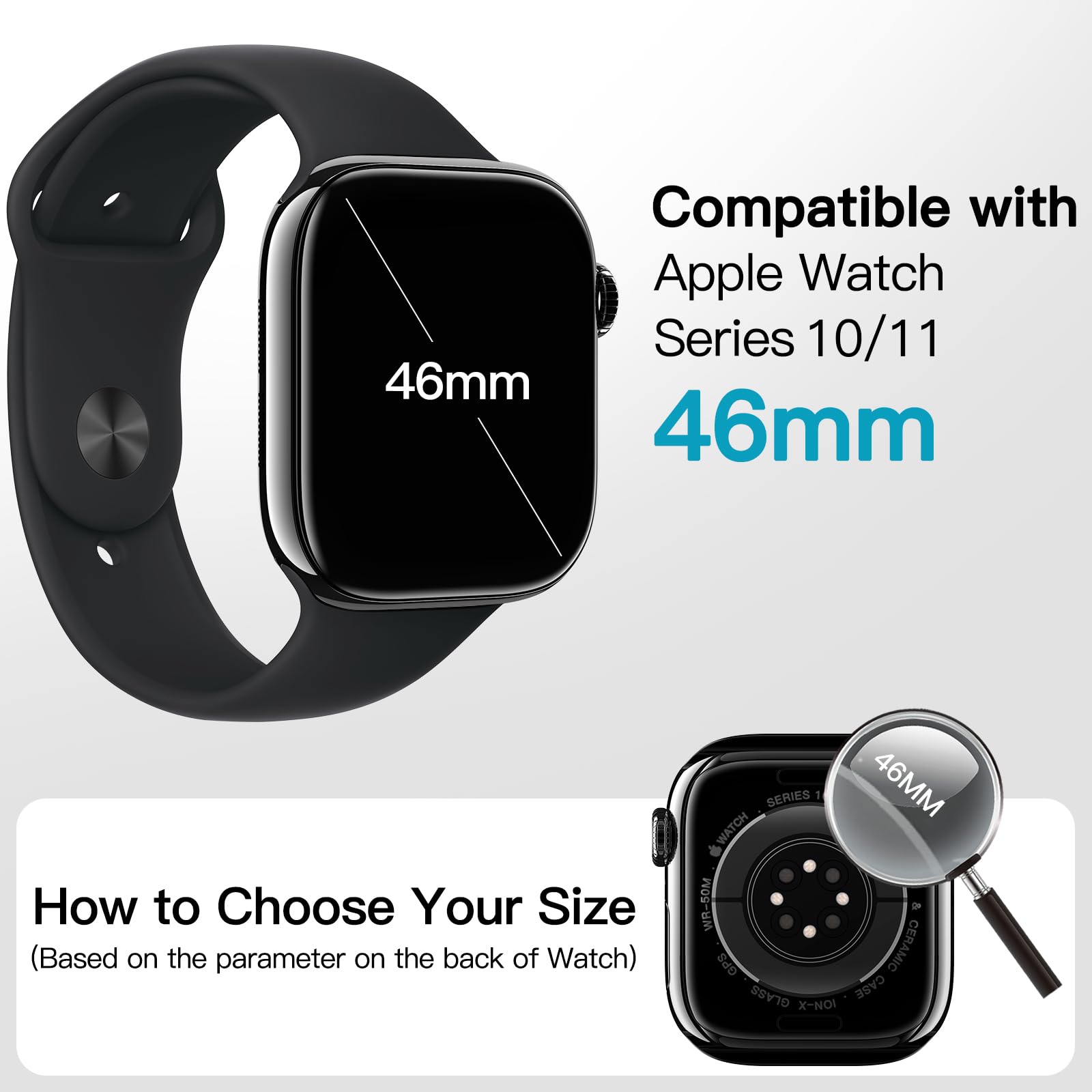 JETech Cover Impermeabile con Pellicola Protettiva per Apple Watch Series 11/10 46mm, Integrato Vetro Temperato Film PC Rigido Protettiva Completa Custodia, 2 Pacco (Nero)