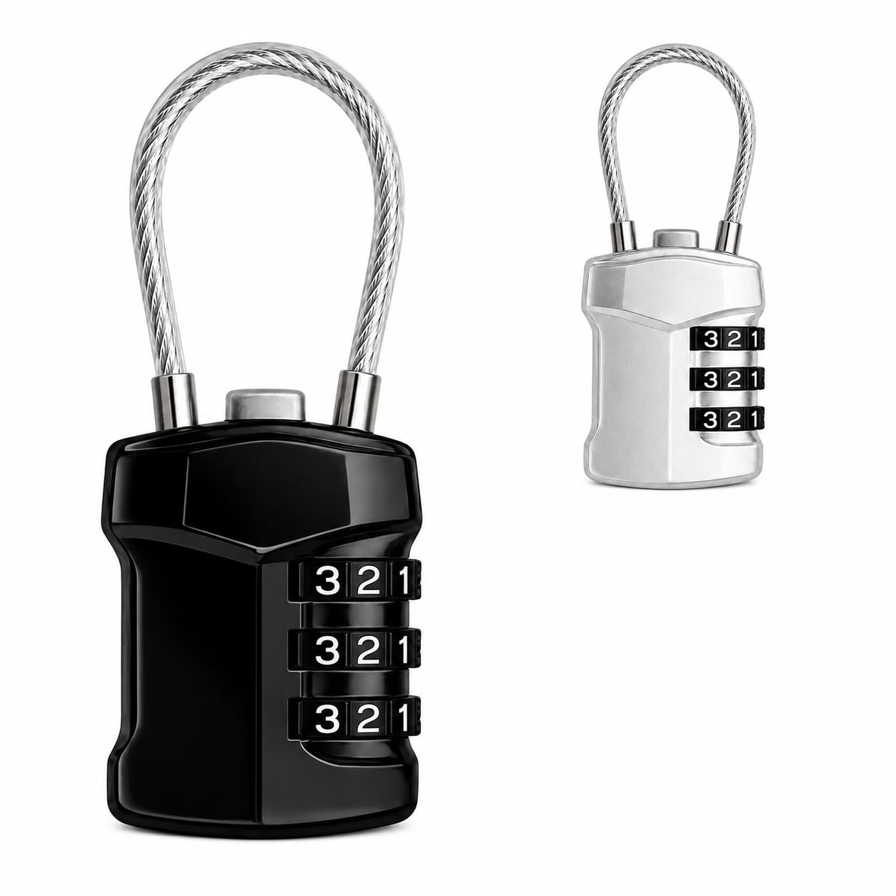 Cadeado com Senha, Cabo de Aço para Mala, Bagagem e Mochila, Preto