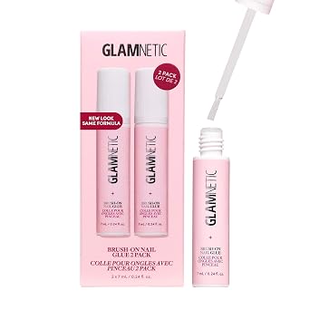 Glamnetic Brush-On Nail Glue for Press-On Nails | 2 Pack | Salon-quality strong nail glue for press-on nails. 2-week hold, easy removal. Vegan, cruelty-free.