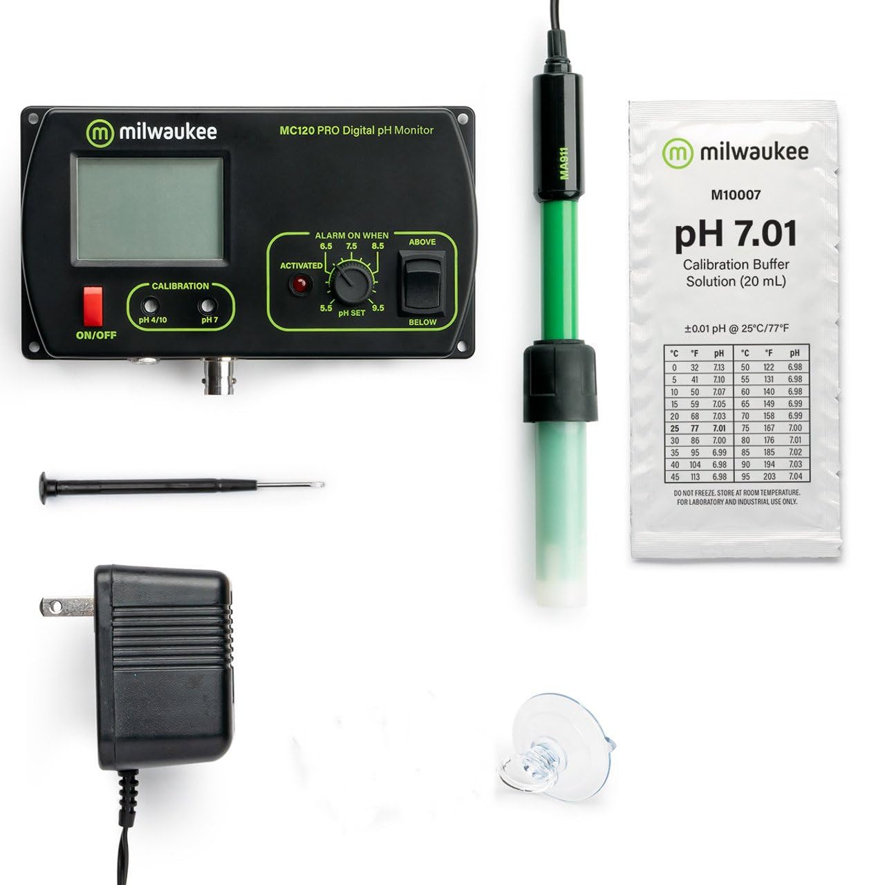 Milwaukee MC120 pH Monitor with Mounting Kit, 0.0 to 14.0 pH, +/-0.2 pH Accuracy, 5.5 to 9.5 pH Set Point