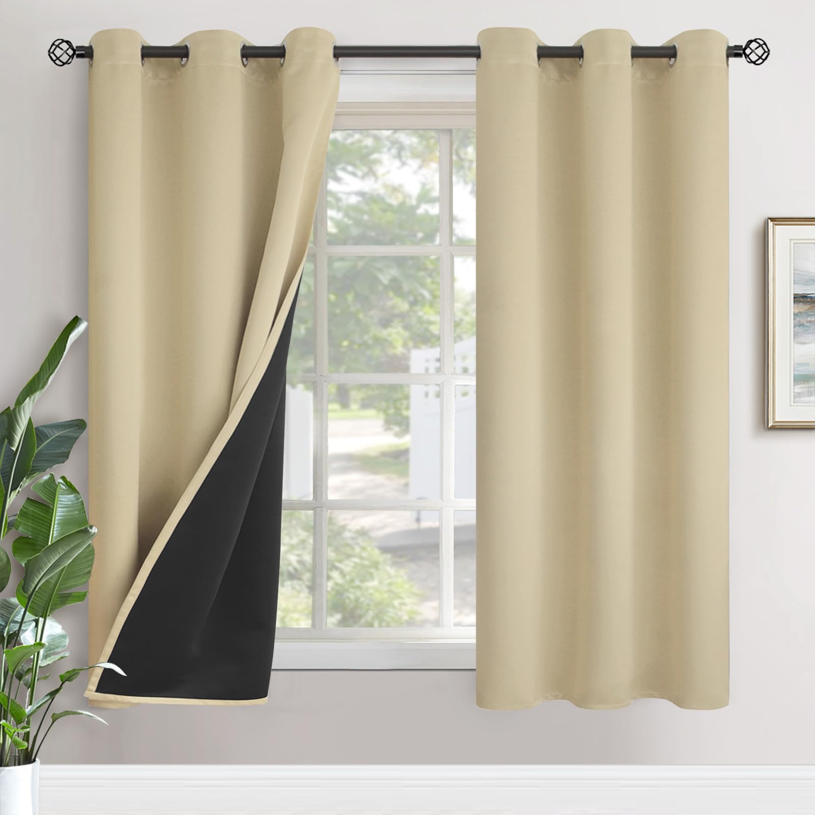 YoungsTex Beige 100% Blackout Curtains for Bedroom 72 Inch Length, Grommet Thermal Insulated Black Out Drapes with Black Backing for Living Room Window, 2 Panels, 42 x 72 Inch โ image 1