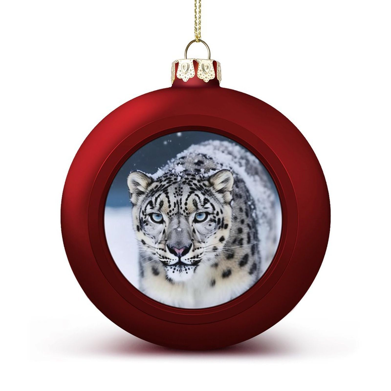 Blue Eyed Snow Leopard Christmas Balls Ornaments for Xmas Christmas Tree 1.6" Hanging Shatterproof Xmas Balls Hanging Decor Pendants for Holiday Party Outdoor Indoor DIY Craft Supplies
