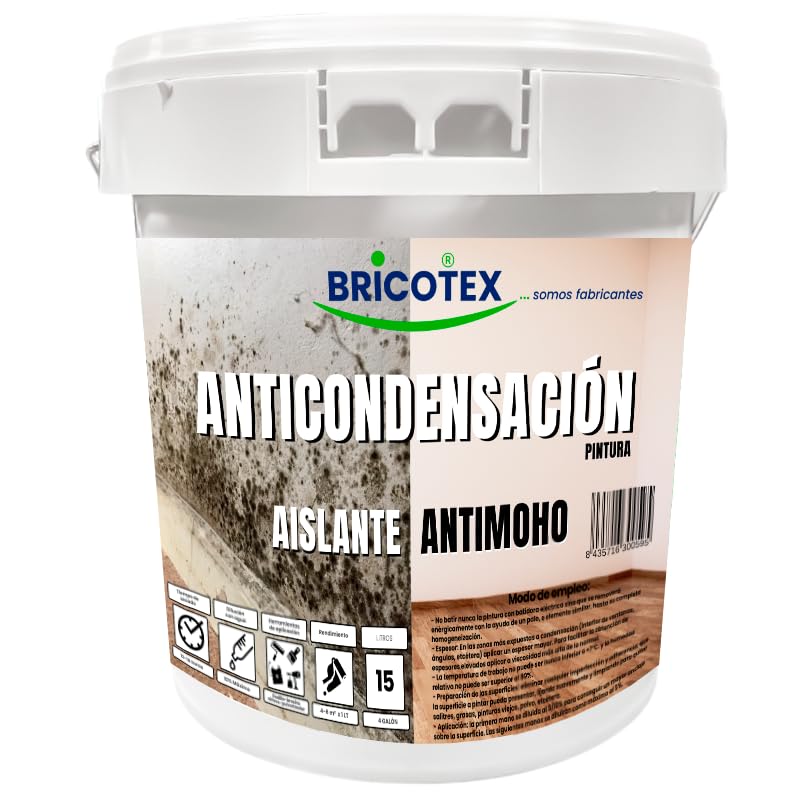 Bricotex - Pintura Blanca Anticondensación y Antimoho C350 - Aislante Térmica y Acústica para Paredes con Condensación-Lavable - Blanco, 4 Litros