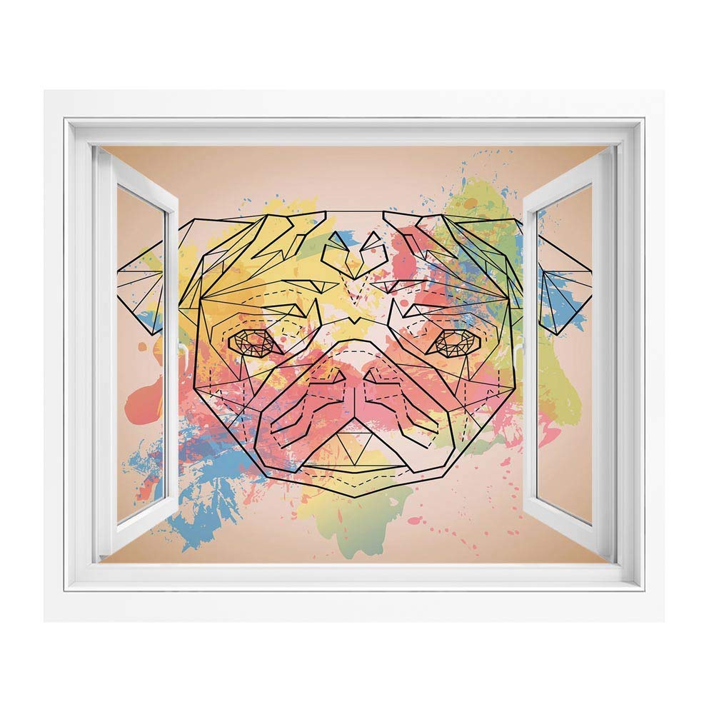 Amazon パグ Pvc絵画風 壁紙ポスター 150x1 Cm 鮮やかな色の背景色のしぶきとラインアートデザインパグの顔装飾 窓の景色 目の保養 癒し 気分転換 多色 ウォールステッカー オンライン通販