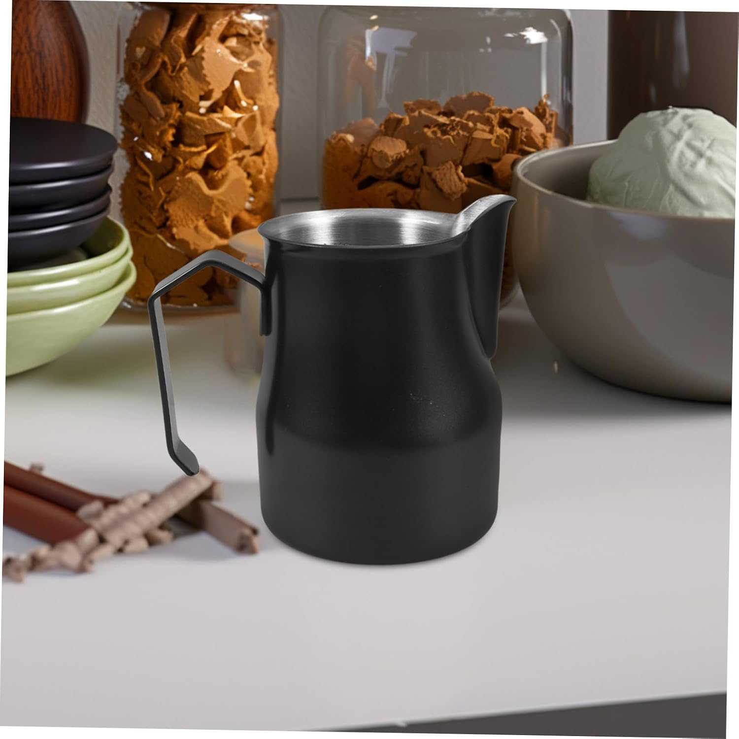 Stainless Steel Milk Frothing Cup for Espresso Steaming Latte Art Pitcher with Metal Construction Compact Portable Coffee Pitcher and Creamer Dispenser for Coffee Enthusiasts and