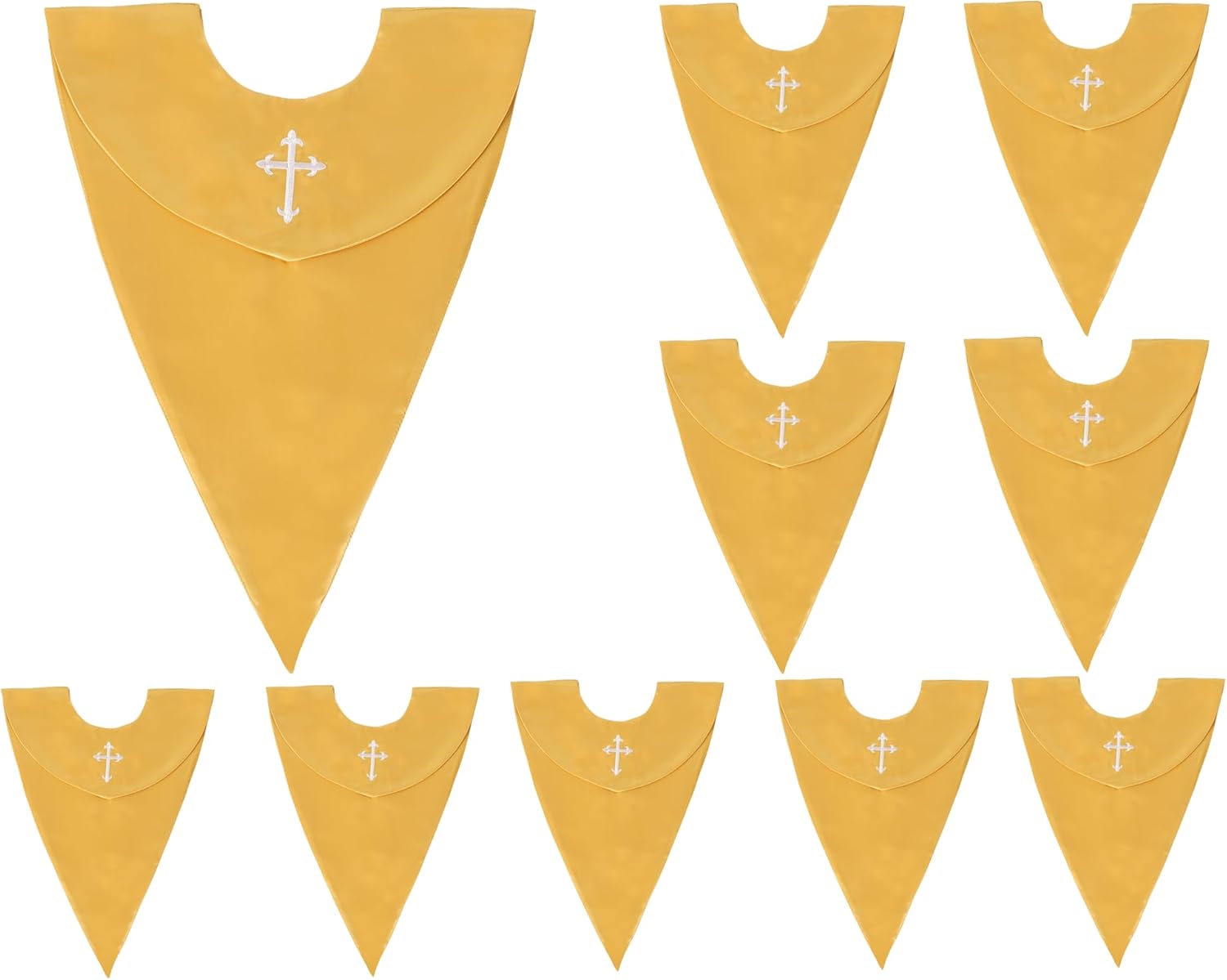 10 Pieces Unisex V-Shape Church Choir Stole with Embroidered Cross in Solid Color
