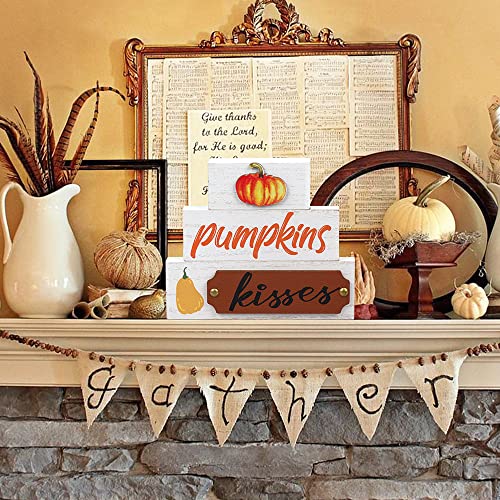 Thanksgiving Decorations, Needomo Large Size 3-Layered Wooden Pumpkin Sign Block Set Fall Decor, Decorative Fall Decorations For Home, Living Room, Mantle, Dining Table, Thanksgiving Decor #TOP4