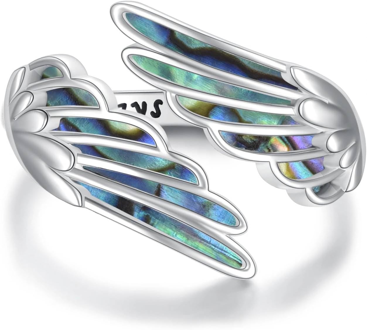 YFN Wing Ring Sterling Silver Angel Wing Adjustable Ring Size 7 Abalone Always With You Jewelry Gifts for Women