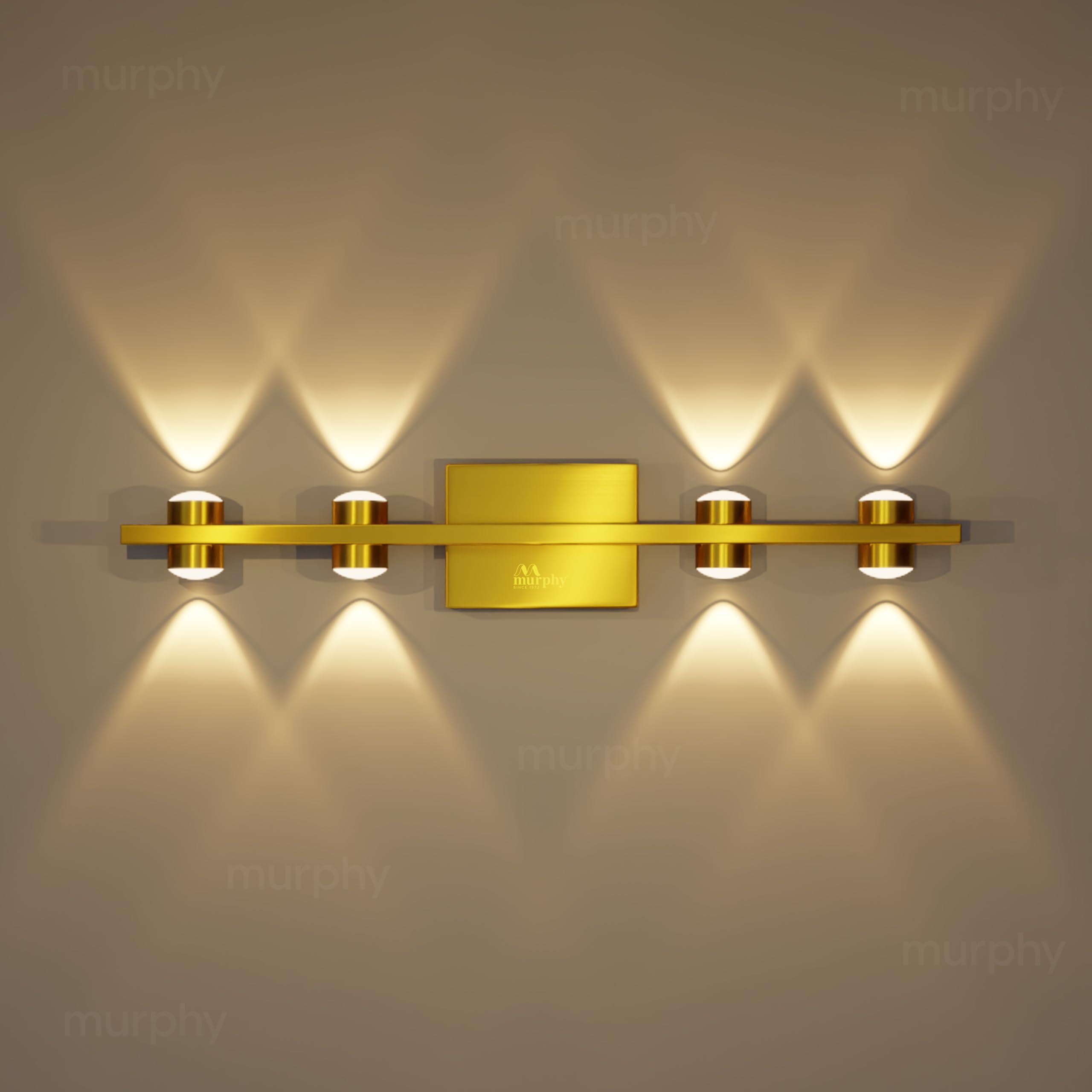 Murphy LED Stylish Up/Down Wall Light – Warm White, Rustproof Aluminum Body (4 Up & 4 Down, Gold Finish) Pack of 4 (with 2 Years Warranty)