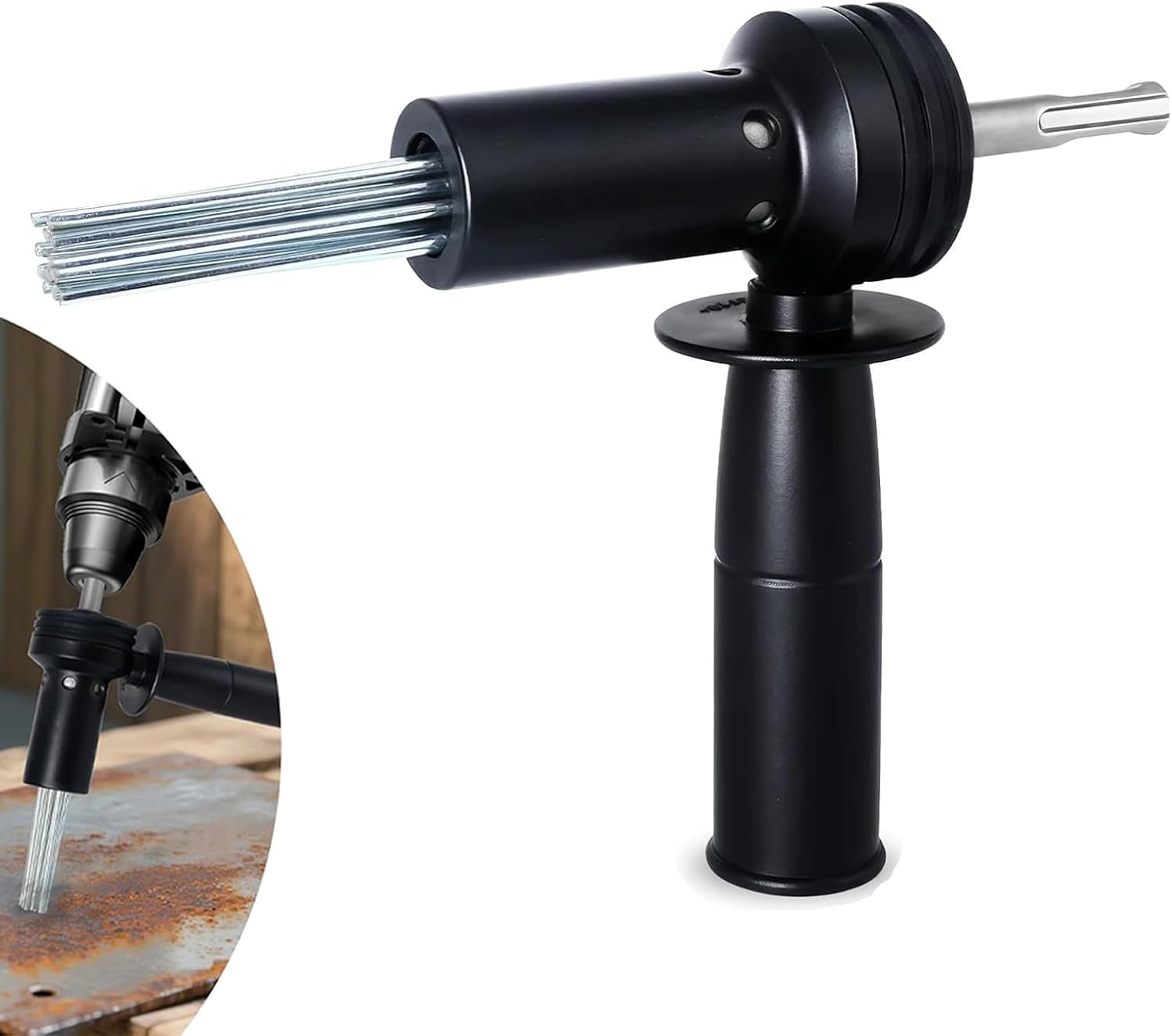 Electric Hammer Needle Scaler Adapter, SDS Shank Electric Needle Scaler Attachment，Used for rust removal of steel plates and surface treatment of concrete，18 Needle Hardened Steel (Black)