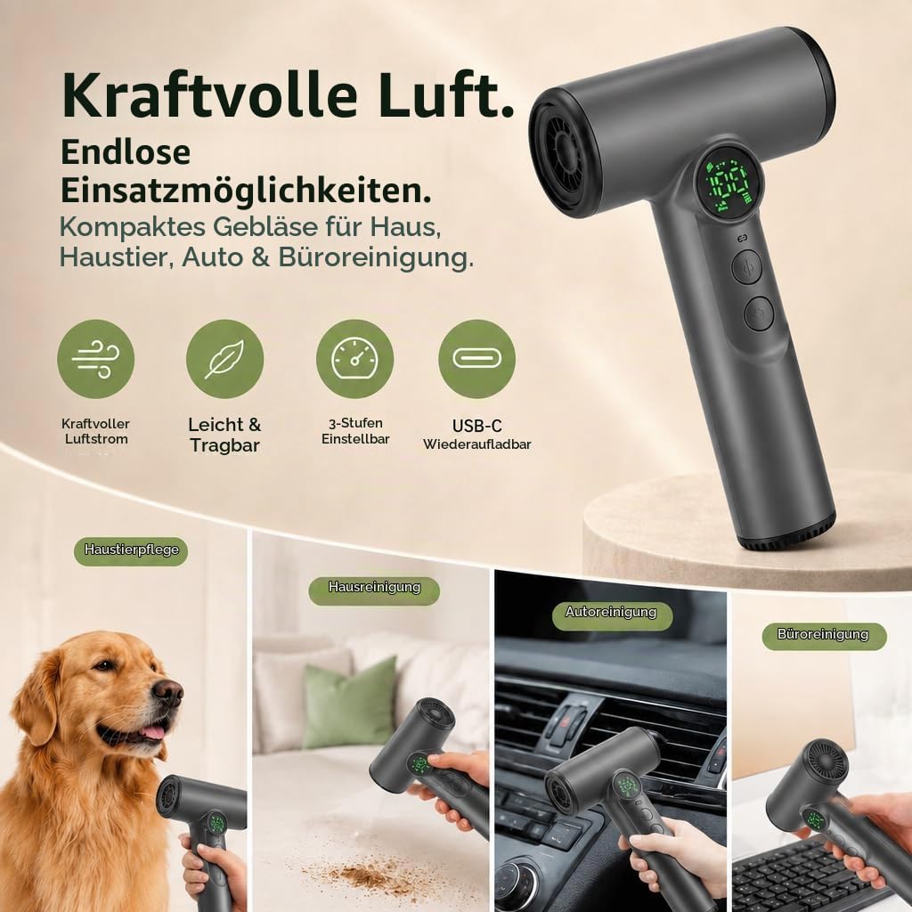 Akku Reisefön Kabellos – 200W Tragbarer Haartrockner mit 3 Temp. & 3 Geschw | 15600 mAh Wiederaufladbarer Föhn mit Digitalem Display für Camping, Reisen, Wohnmobil & Schlafsäle