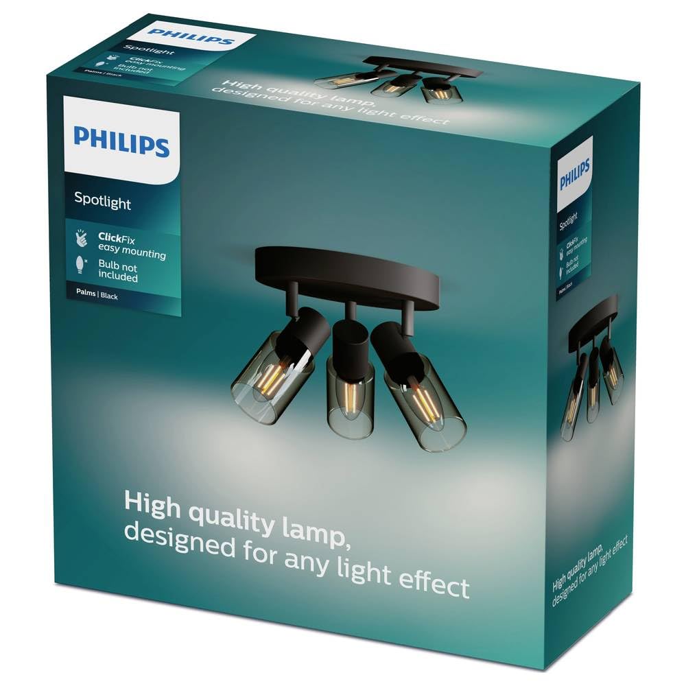 Philips Palms Spot 3 têtes sur platine ronde, E14 non inclus, Noir, IP20