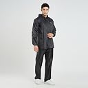 Water Fighter by ZEEL Rain Coat for Men with Adjustable Hood, Polyester Waterproof Full Sleeves, Top and Bottom Set Rainwear, Front Zip with Snap Button Flap (EWF311, Black, XL) gallery image