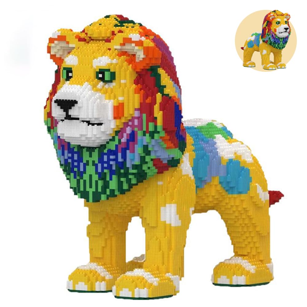Mikro Baustein Set, 18888 Klemmbausteine 3D Tier Regenbogen Löwe Modell Bausatz, Sammlerstück Wohnkultur Geschenk für Bausteine Erwachsene