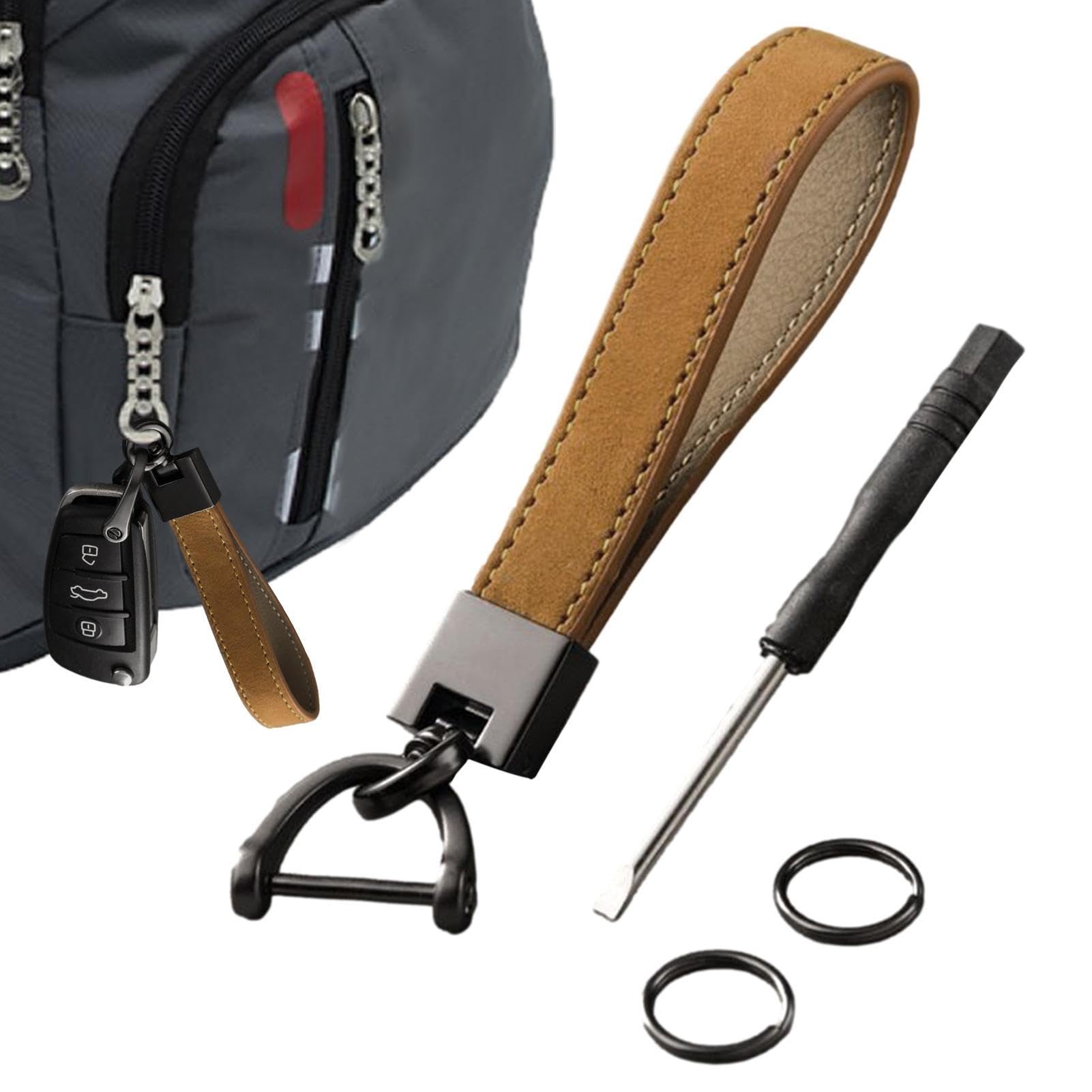 JAWSEU Suède autosleutelhanger, universele sleutelhanger, sleutelhanger voor mannen en vrouwen, met anti-verlies D-ring, type 1, zwart, M