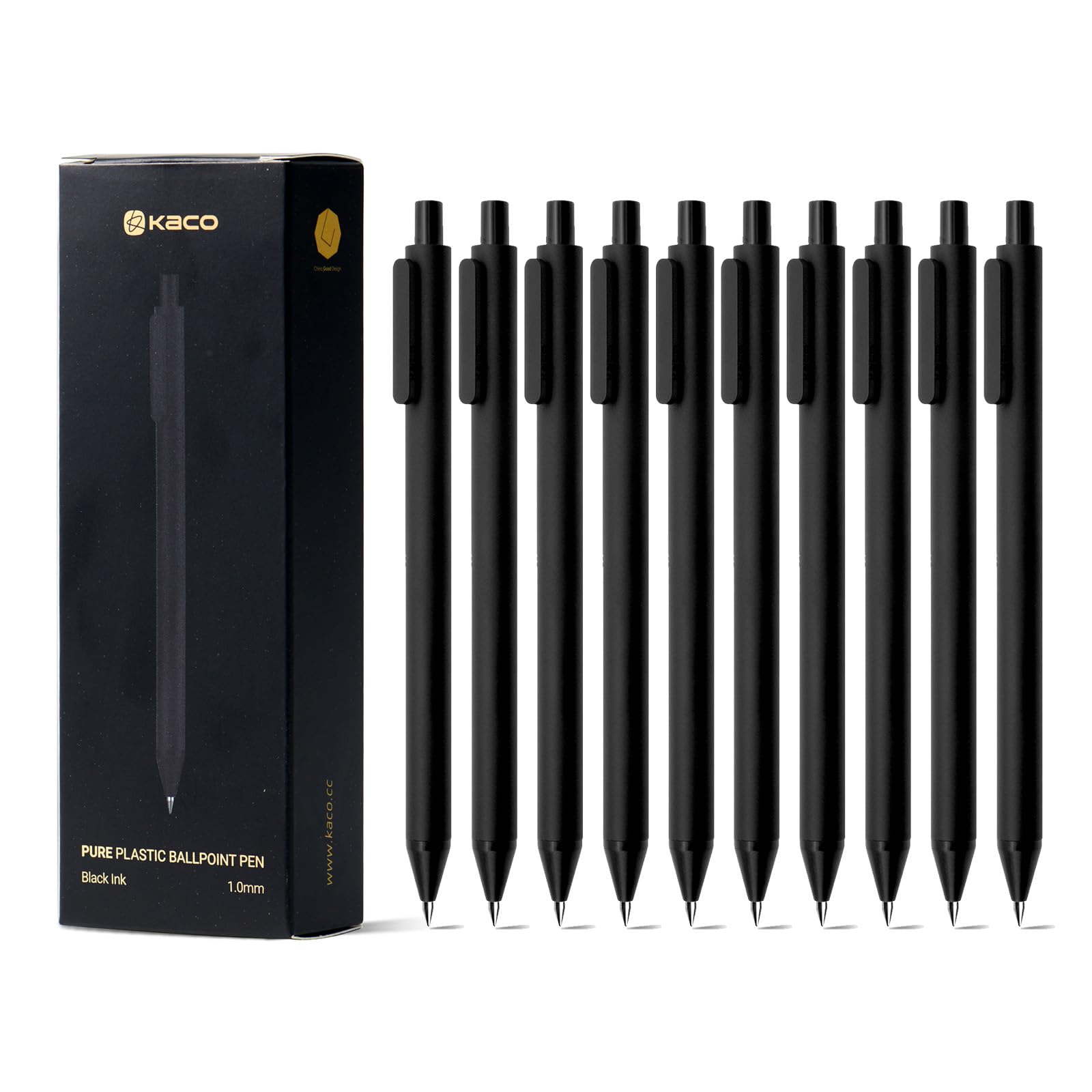 10 Pieces Ballpoint Pens PURE, Black Ink, 1.0 mm Medium Point, 10 Count Pack Pens Retractable Journaling Office Supplies