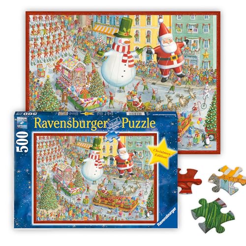 Ravensburger - Here Comes Christmas! - 500 Piece Jigsaw Puzzle - Featuring Santa and a Snowman as They Thrill The Crowd in The Big Parade - Premium Quality - Ages 12+