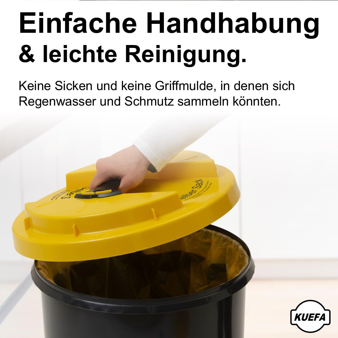 KUEFA BSC LA 60L Mülleimer, Müllsackständer, Gelber Sack Ständer, inkl. Klemm-Ring und Laserbeschriftung, stabil, strapazierfähig, geruchsdicht, auslaufsicher (Gelb, Gelber Sack)