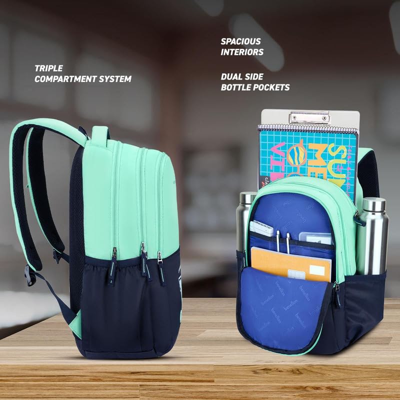 Image of United Colors of Benetton Backpack Flux | Printed High School Bag With 3 CompartMen'sts, Airmesh Padding & 1-Year Warranty - 25L Capacity | Daypack For School Girls & Boys