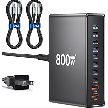 800W USB C Charger,GaN 10 Ports USB Charger with 2 x 2m 240W USB-C to USB-C Cables,Multiple Laptop Charging,PD Adapter Compatible with MacBook Pro/Air/Dell/iPhone/Galaxy/Laptop/Tablet/Mobile